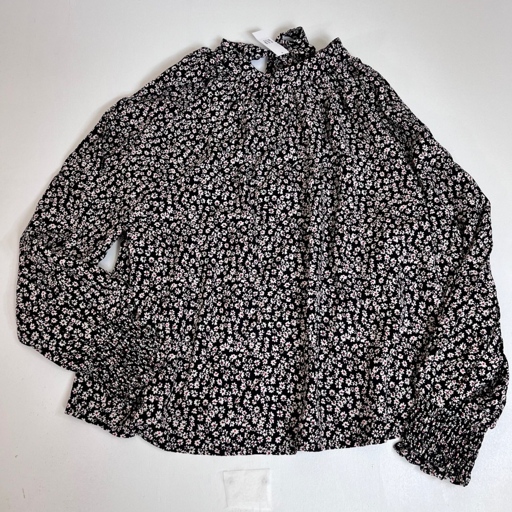 GAP NWT XL Black Floral Mock Neck Tie Blouse Dark Academia Cottagecore - Picture 1 of 12